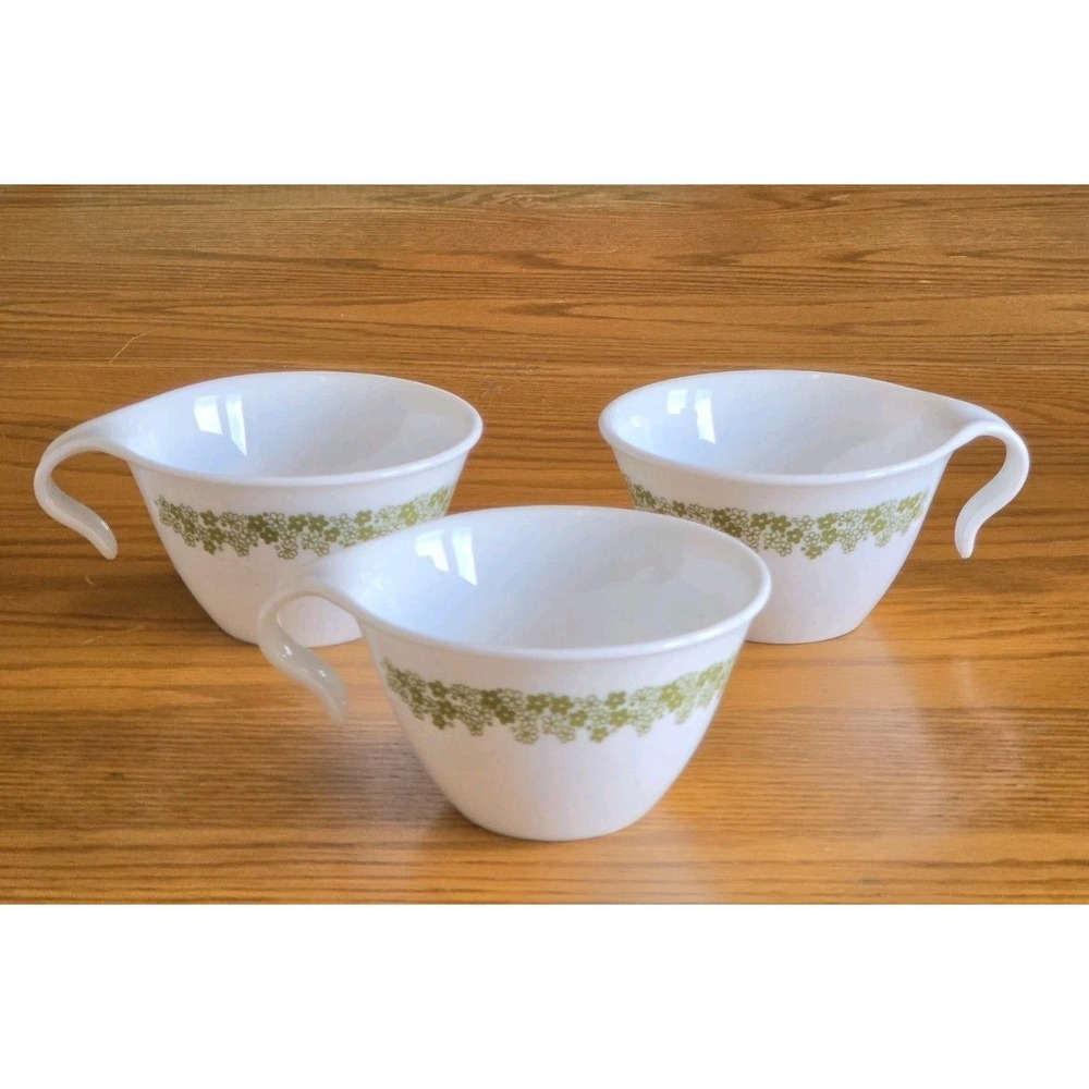 Vintage Set of 3 Corelle Spring Blossom Crazy Daisy Green Coffee Cups Mug Hook
